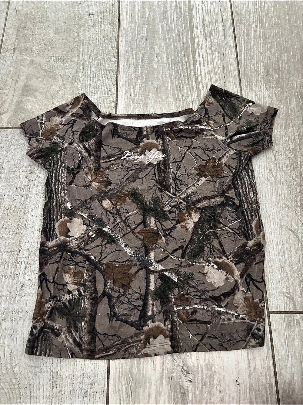 Hollister Camo Off the Shoulder "Love You" Baby Tee - S